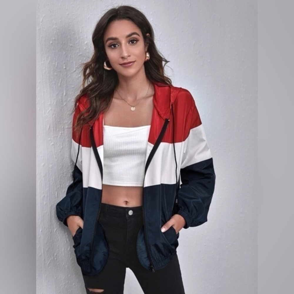 SHEIN Red White Blue Windbreaker XS